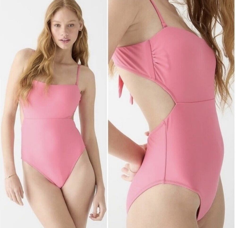 J. CREW Cutout tie-back one piece Coral Womens Swimsuit Size 10 pink